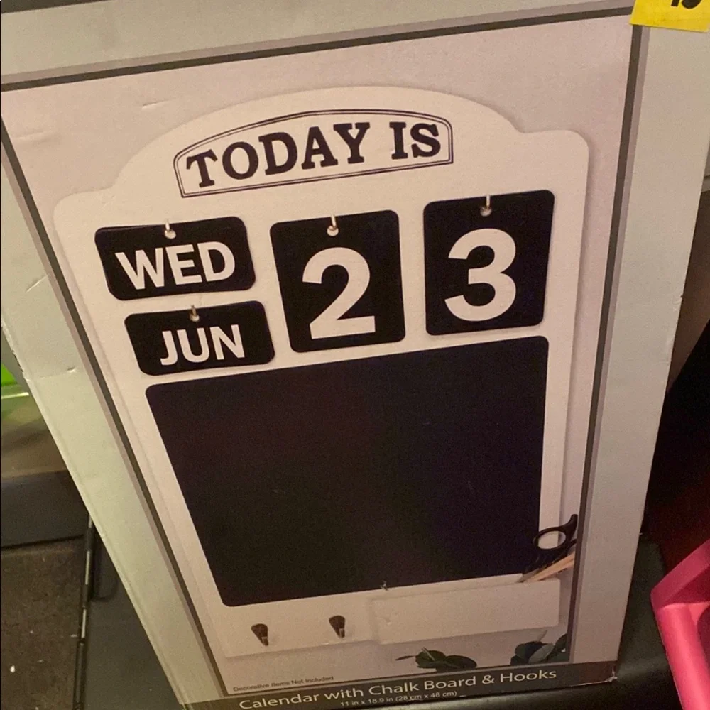 White and Black Chalkboard Calendar with Hooks